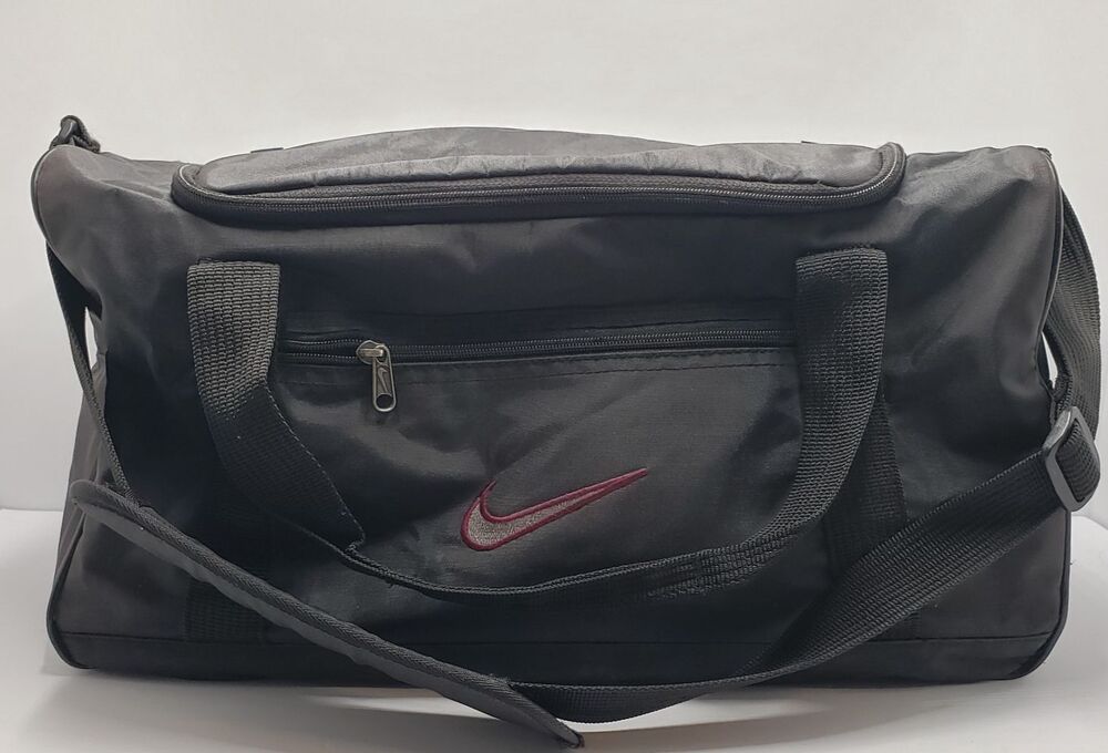 Vintage Nike Duffel Bag Black Nylon Gym Sports Swoosh Logo White Tag 90s